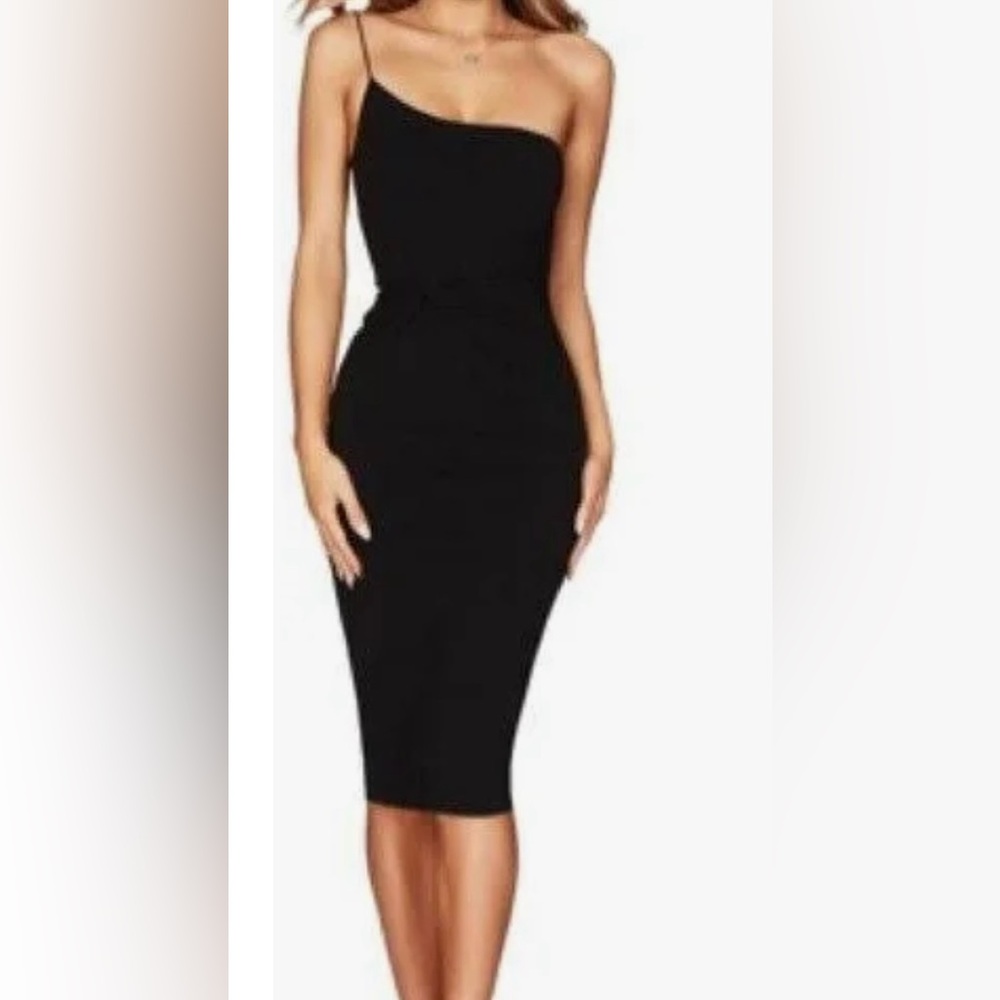 Nookie Black Asymmetrical One-Shoulder Bodycon Dress